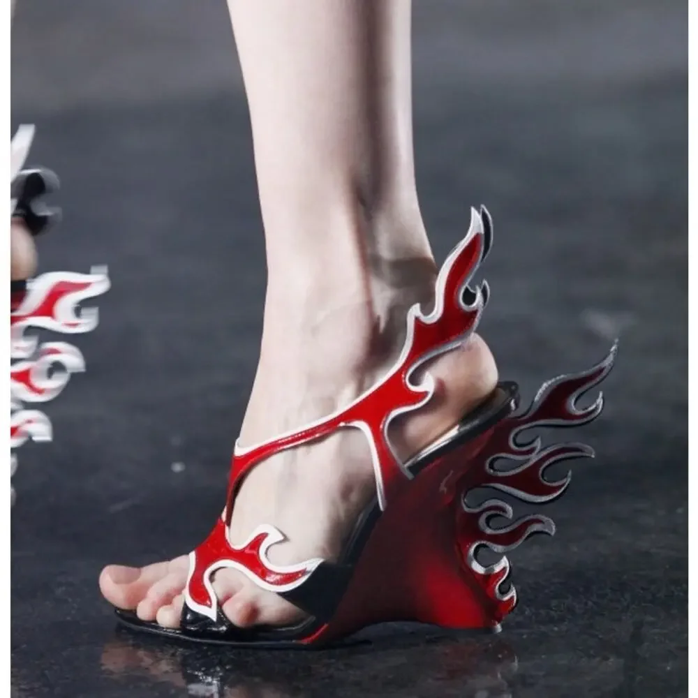 Prada Flame Wedge Sandals White Patent Neon Pink 2018 Reissue Hotrod Heels IT 38 - Picture 4 of 16